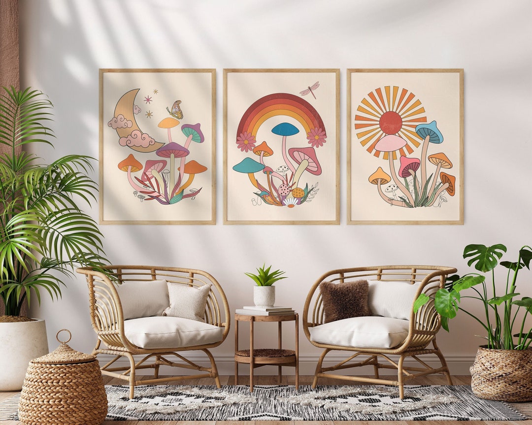 70s Retro Mushroom Print Set: Sun, Moon, Boho Wall Art (digital Download) -  Etsy, image size:1080x863