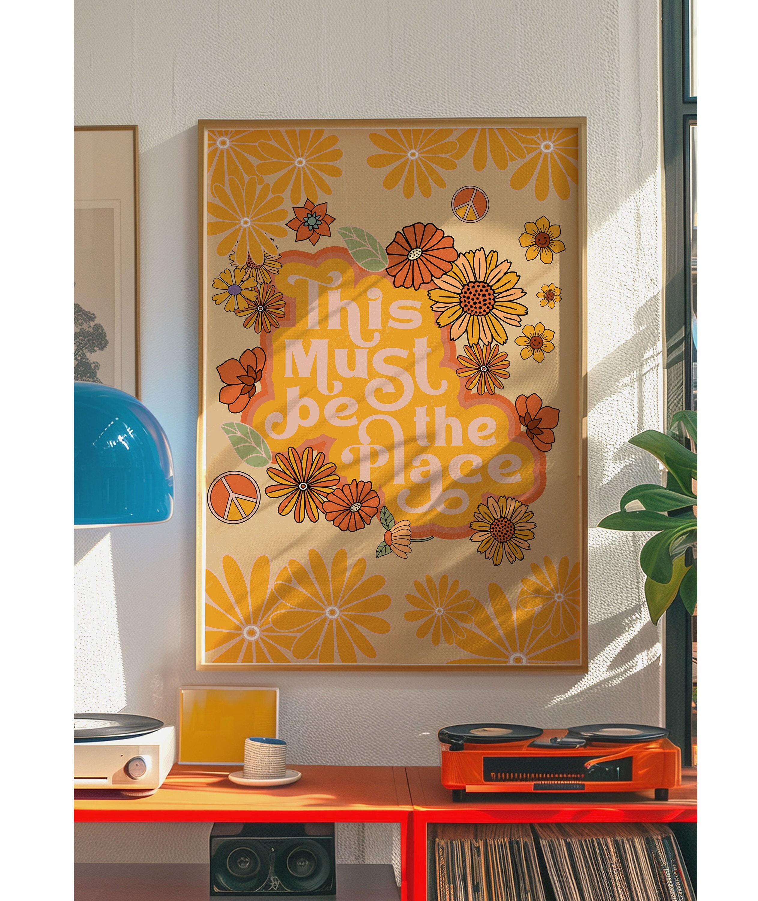 70s Floral Print: Burnt Orange Retro Home Decor - Etsy