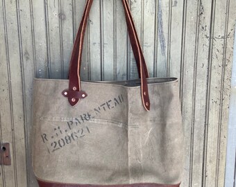 Tote bag made from repurposed US military duffel bag