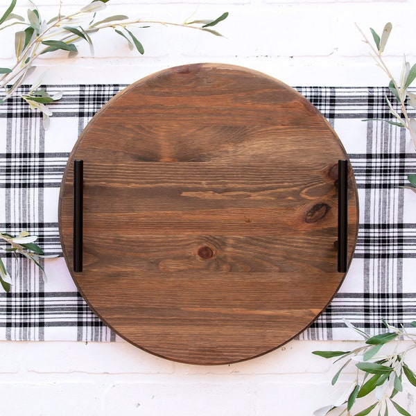 Round Wooden Farmhouse Tray Decorative Serving Tray Customized-able Farmhouse Tray Housewarming gift Personalized Last Name Tray Rustic