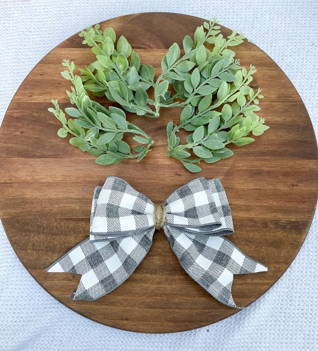 Pre Made Bow for Wreath Bow for Crafts Grey Plaid Bow With Twine