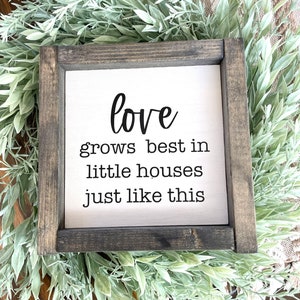 Love Grows Best in Little Houses Like This Mini Farmhouse Style Sign Rustic Home Decor Tiered Tray Decoration Gift for Her Housewarming Gift