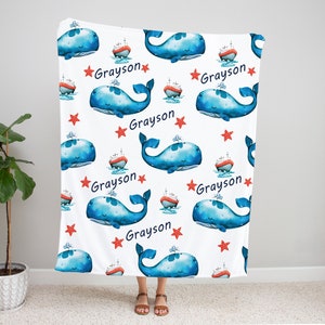 Personalized Baby Blanket boy, Whale Blanket, Nautical Baby, Sea Blanket, Monogrammed Baby Blanket, Ocean Baby Blanket, Baby Shower Gift