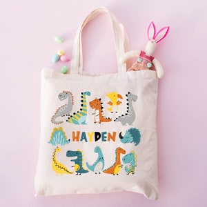 Dinosaur Tote Bag, Personalized Kids Tote Bag, Personalized Tote Bags, Library Tote,Tote Personalized With Name,Boys tote bag,Preschool Tote