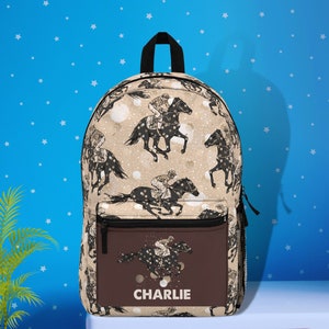 Brown Personalized Horse Backpack, Equestrian Backpack, Horse Kids Bookbag Custom Girls Boys backpack Monogrammed horse bag Horse lover gift