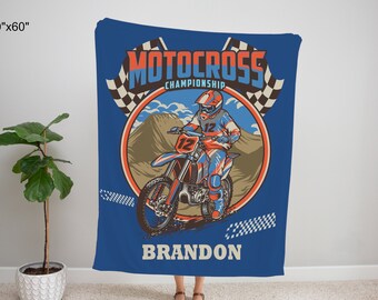 Personalized Motocross Blanket: Dirt Bike Design, Custom Name