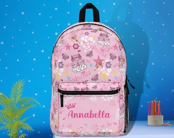 Personalized Princess Backpack, Monogrammed Girls Backpack, Princess backpack castle crown butterfly stars, Personalized backpack for girls