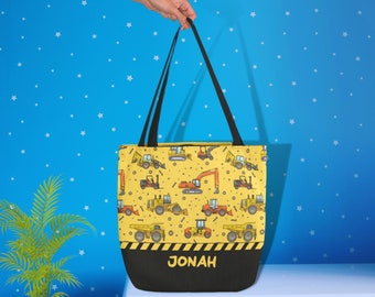 Construction Tote Bag, Personalized Library tote for boys, Name book bag, Kids/Toddler Personalized library bag Boys tote bag Preschool Tote