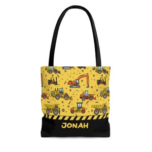 Personalized Construction Tote Bag: Kids Library Book Bag image 2