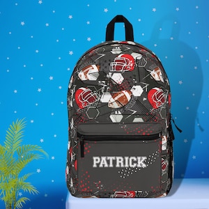American Football Backpack, Personalized Sports Backpack, Boy Personalized Backpack for kids Backpack with Name helmet balls Custom Backpack