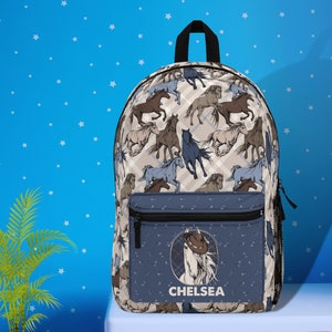 Personalized Horse Backpack, Equestrian Backpack, Horse Kids Bookbag, Custom Girls Boys backpack, Monogrammed horse bag, Horse lover gift