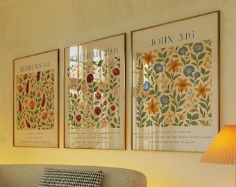 Floral Bible Verse Print Set: Christian Wall Art (Digital Download