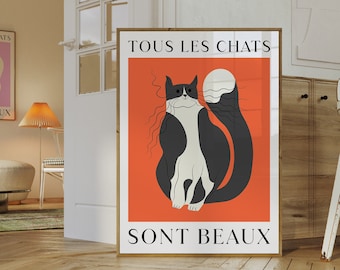 Tuxedo Cat Art Print: French Home Decor (Digital Print)