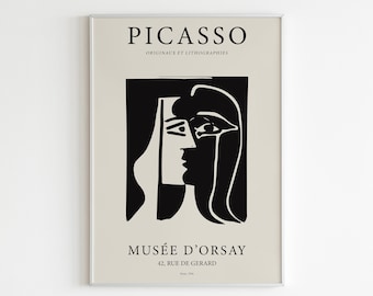 Picasso Kiss Print,  Exhibition Poster, Museum Gallery Wall Art, Vintage Line Art, Abstract Art Print, Picasso Painting, Digital Download
