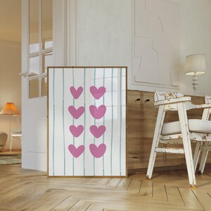 Pink Hearts Print, Aesthetic Room Decor, Love Heart Poster, Hearts Wall Decor, Y2K Room Decor, Dorm College Room Decor, Digital Download