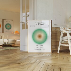 Póster de arte de pared del zodíaco Virgo, decoración de pared espiritual, arte astrológico del signo del zodíaco, póster con degradado de aura, decoración de dormitorio, impresión de arte de pared de moda