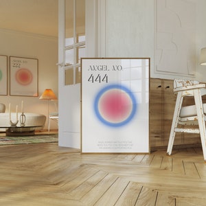 Angel Number Poster 444, Aura Energy Poster, Spiritual Poster, y2k Print, Pink Gradient Print, Angel Number Printable Art, Feminine Poster