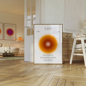 Stampa artistica da parete con lo zodiaco del Leone, poster di affermazione, poster stampabile con l'arte dello zodiaco, poster con sfumatura dell'aura, arte con sfumatura dell'aura del Leone, arte astrologica,