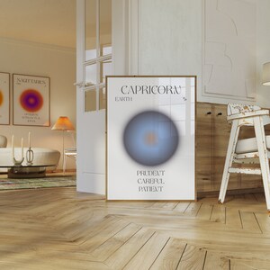 Arte de pared del zodíaco Capricornio, póster imprimible del arte del zodíaco, póster de afirmación, póster con degradado de aura, arte astrológico, impresión con degradado, arte digital
