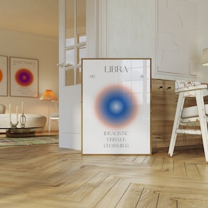 Arte de pared del zodíaco de Libra, impresión del signo del zodíaco espiritual, póster de afirmación, póster con gradiente de aura, arte del aura con gradiente de Libra, arte astrológico de Libra