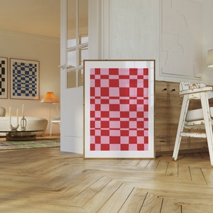 Impression d&#39;art damier funky, impression abstraite rose, art mural galerie esthétique, art déco tendance, art mural imprimable rétro, téléchargement numérique