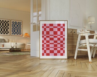 Pink Checkered Art Print: Retro Gallery Wall Decor (Digital Download)