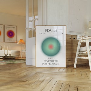 Póster del aura del zodíaco de Piscis, arte espiritual para la pared, póster con degradado, regalos de cumpleaños de Piscis, arte astrológico, impresión artística astrológica, descarga digital