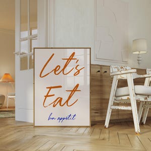 Let&#39;s Eat Kitchen Print, Bon Appetit Poster, Dining Room Print, Kitchen Wall Print, Typography Wall Art, Kitchen Art Print, Digital Download
