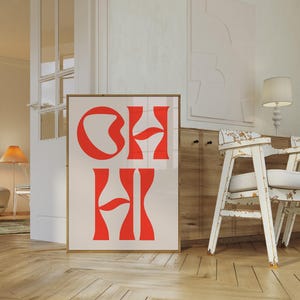 OH HI, Red Typography Print, Bold Type Poster,  Printable Wall Art, Scandinavian Decor, Entryway Print, Bauhaus Art Print, Digital Download