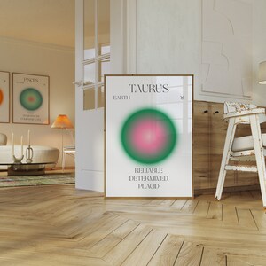 Taurus Zodiac Wall Art, Star Sign Print, Spiritual Wall Art, Aura Gradient Poster, Retro Wall Decor, Star Sign Astrology, Digital Download