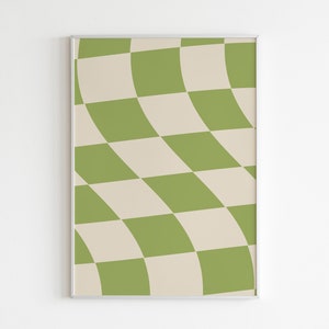 Sage Green Checkered Poster, Wavy Checkered Print, Retro Wall Art, Trendy Wall Decor, Checkered Wall Art, Checkerboard Print, Digital Poster
