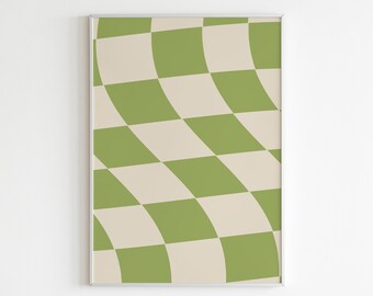 Impresión de cuadros ondulados verde salvia: arte mural retro y moderno (póster digital)