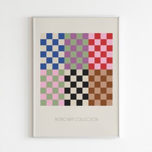 Checkered Wall Art Poster, Colorful Printable Wall Art, Aesthetic Decor, Trendy Checkered Print, Retro Geometric Poster, Digital Download