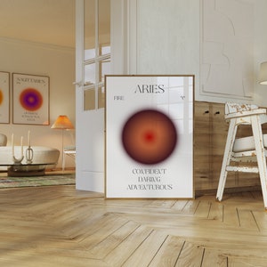 Impresión de Aries, póster del zodíaco Aura, impresión del signo estelar espiritual, regalo de cumpleaños de Aries, decoración de pared con degradado, arte imprimible de astrología, impresión digital
