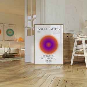 Decorazione da parete Sagittario, stampa astrologica retrò, stampa artistica spirituale, poster sfumato, stampa del segno spirituale, stampa dell'aura zodiacale, stampa digitale