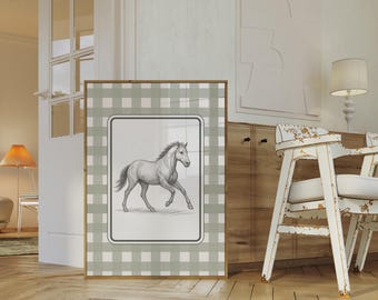 Stampa di schizzo di cavallo vintage: decorazione murale rustica in stile fattoria (download digitale)