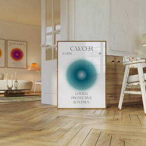 Arte murale con segno zodiacale del cancro, arte murale spirituale, regali per il cancro, poster con gradiente dell'aura, poster di affermazione, arte con gradiente dell'aura del cancro, arte astrologica
