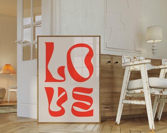 Red Love Typography Print: Trendy Preppy Wall Art (Digital Download)