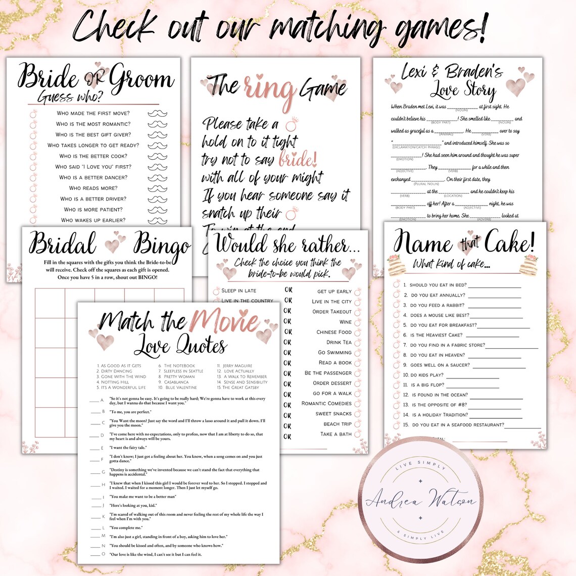 Bridal Shower Games, Bachelorette Party Games, Bridal Shower Game ...