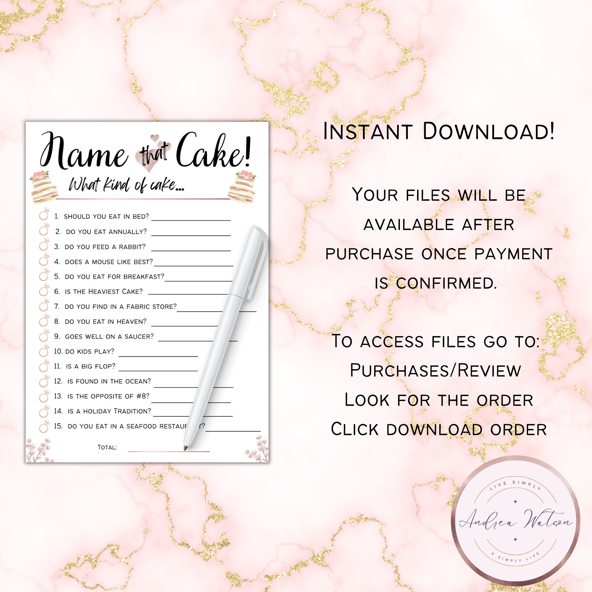 Bridal Shower Games, Name That Cake, Bridal Shower Game, Instant ...