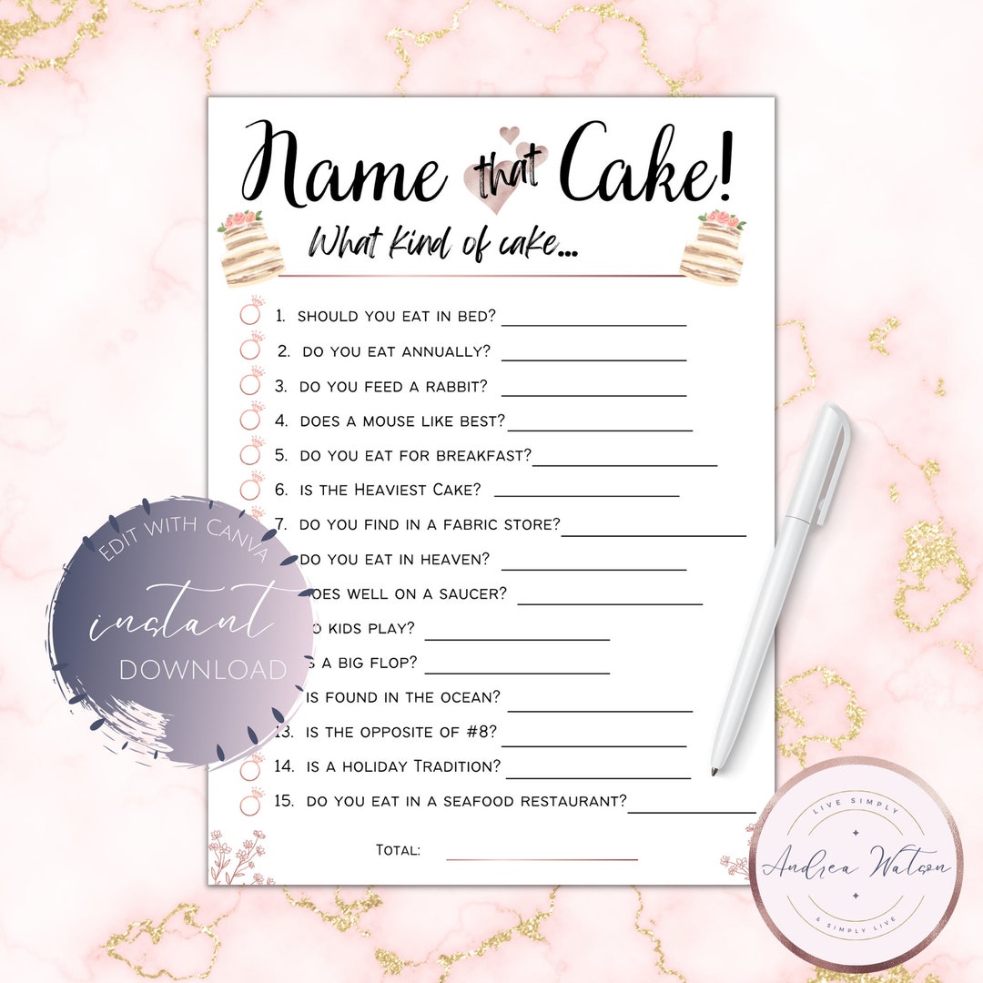 Bridal Shower Games, Name That Cake, Bridal Shower Game, Instant