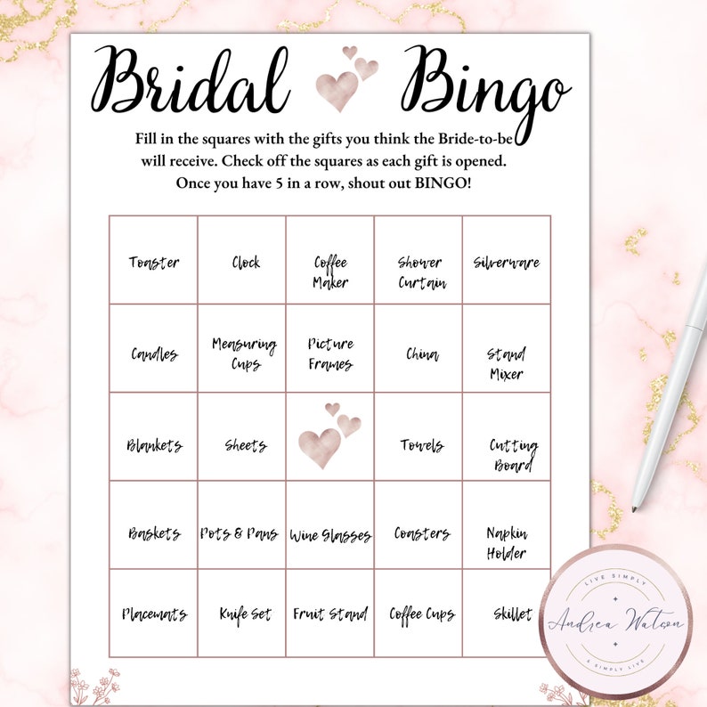 Bridal Shower Games Bridal Bingo Wedding Shower Games - Etsy