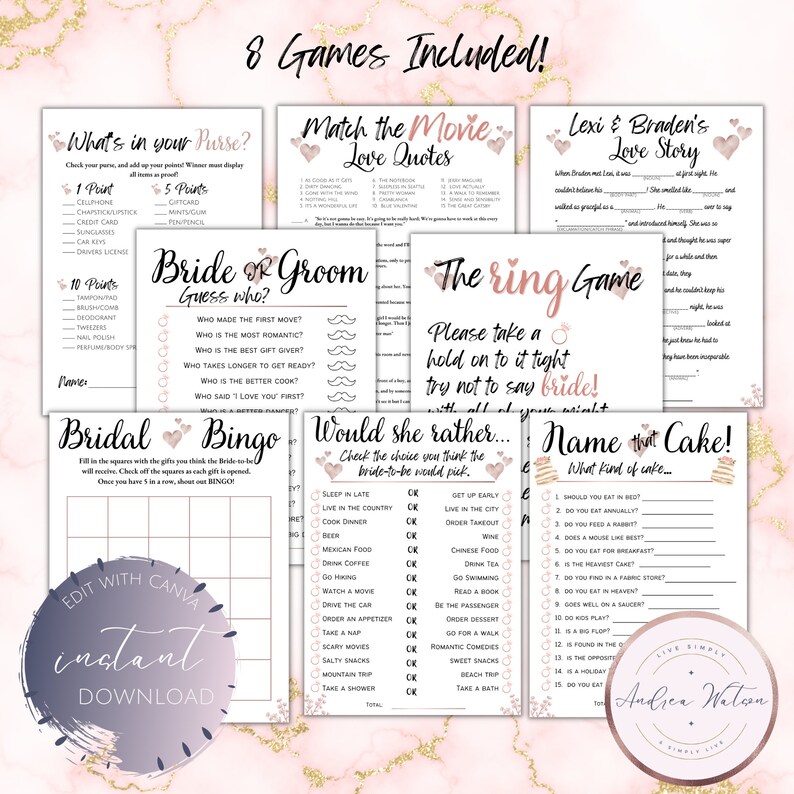 Bridal Shower Games Bridal Shower Games Bundle Wedding Etsy