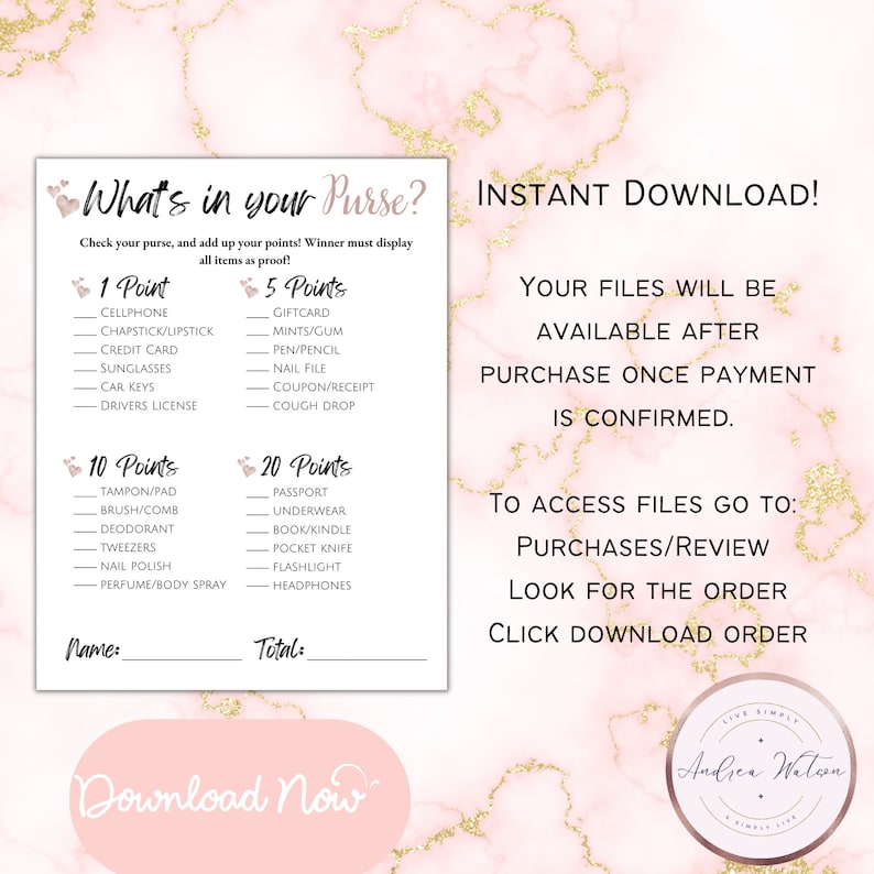 Bridal Shower Games Printable Bridal Shower Games Purse Game - Etsy