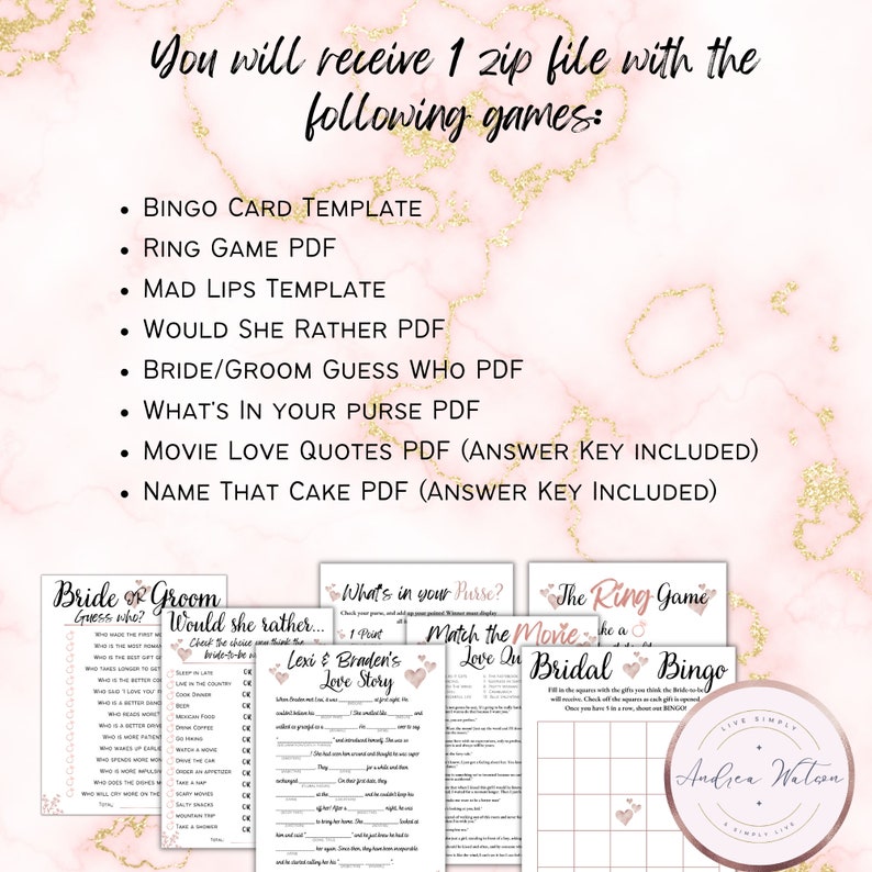 Bridal Shower Games Bridal Shower Games Bundle Wedding Etsy