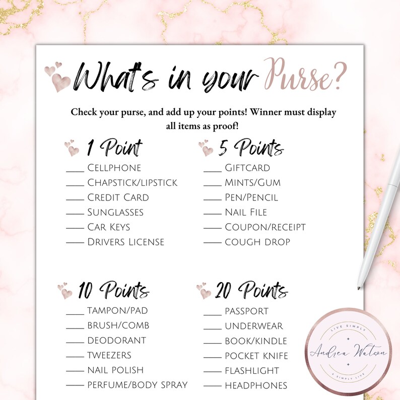 Bridal Shower Games Printable Bridal Shower Games Purse Game - Etsy