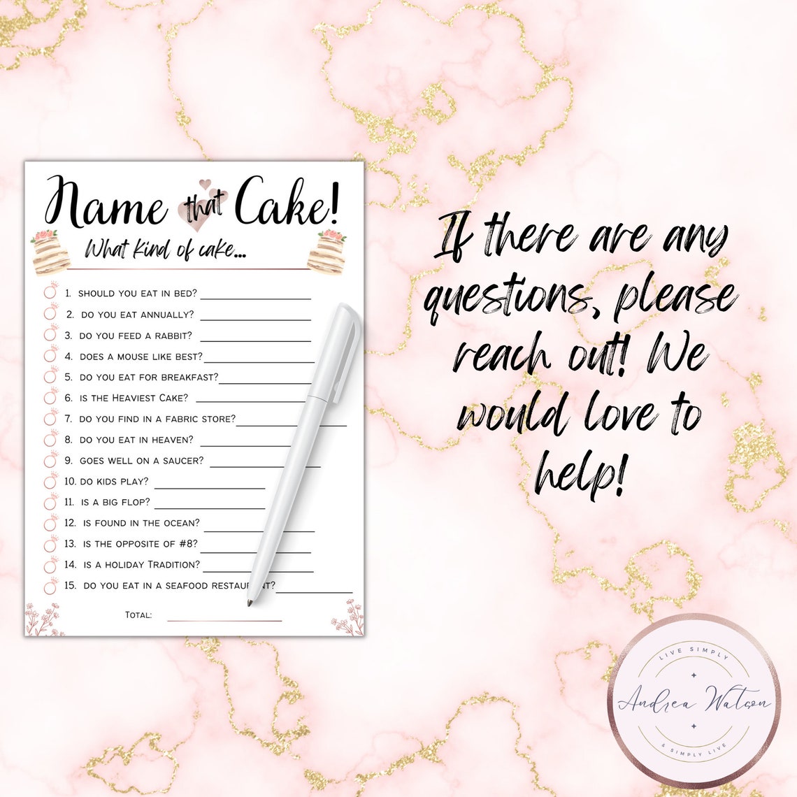Bridal Shower Games, Name That Cake, Bridal Shower Game, Instant