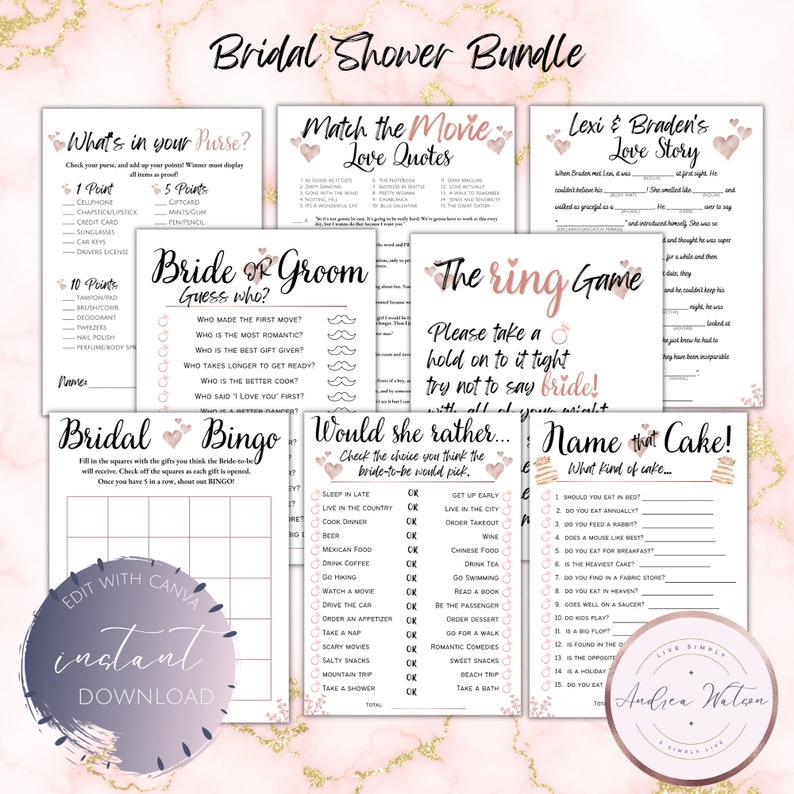 Bridal Shower Games Bridal Shower Games Bundle Wedding Etsy