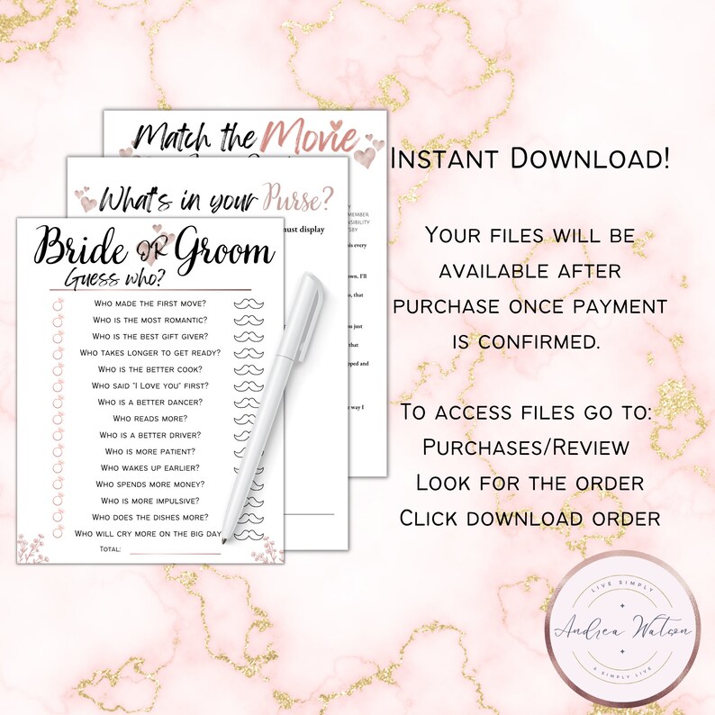 Bridal Shower Games Bridal Shower Games Bundle Wedding Etsy