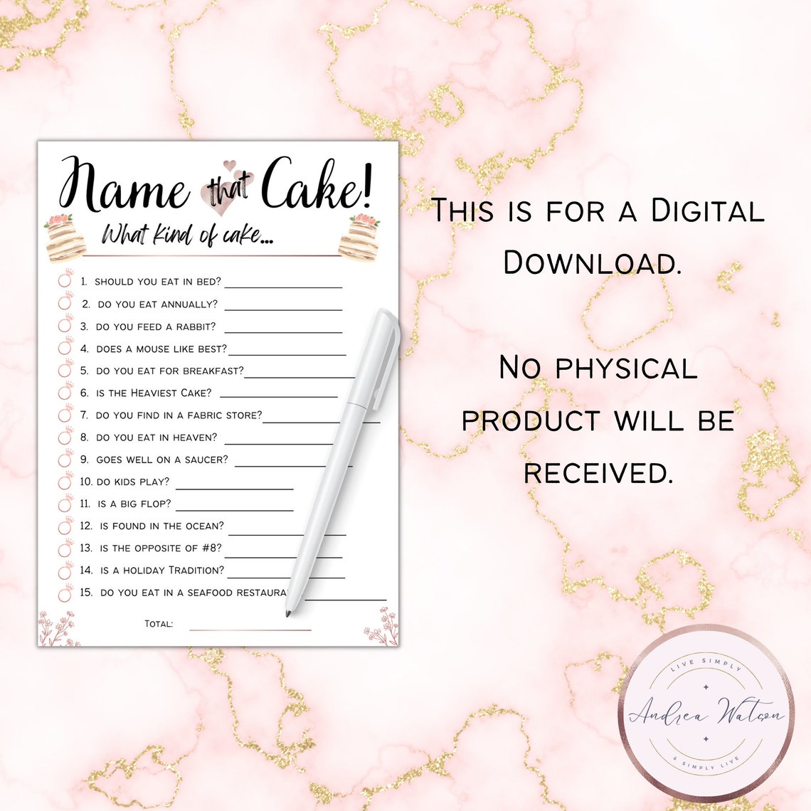 Bridal Shower Games, Name That Cake, Bridal Shower Game, Instant
